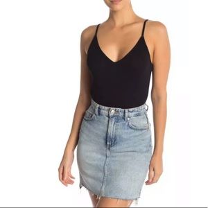 BP. Ribbed Bodysuit Tank Thong Stretch Black Large